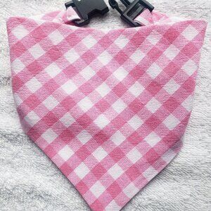 Clip on Dog Bandana With Buckle Pet Cat Bandana Scarf Pink & White Gingham Plaid